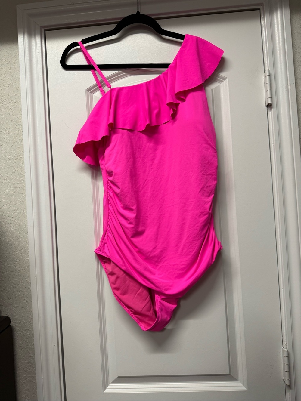 NWT Tempt Me XL One Shoulder Ruffle Swimsuit Neon Pink